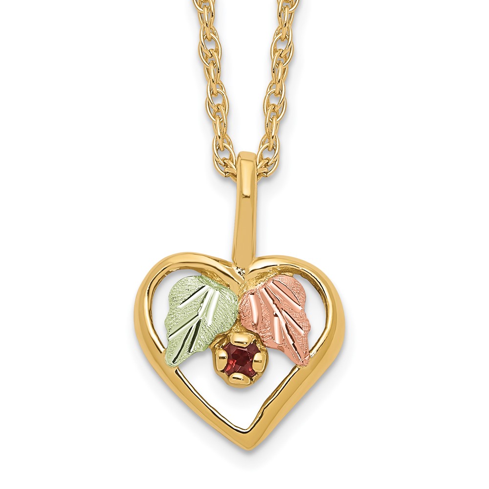 10k Tri-Color Black Hills Gold Heart Garnet Necklace - Image 1