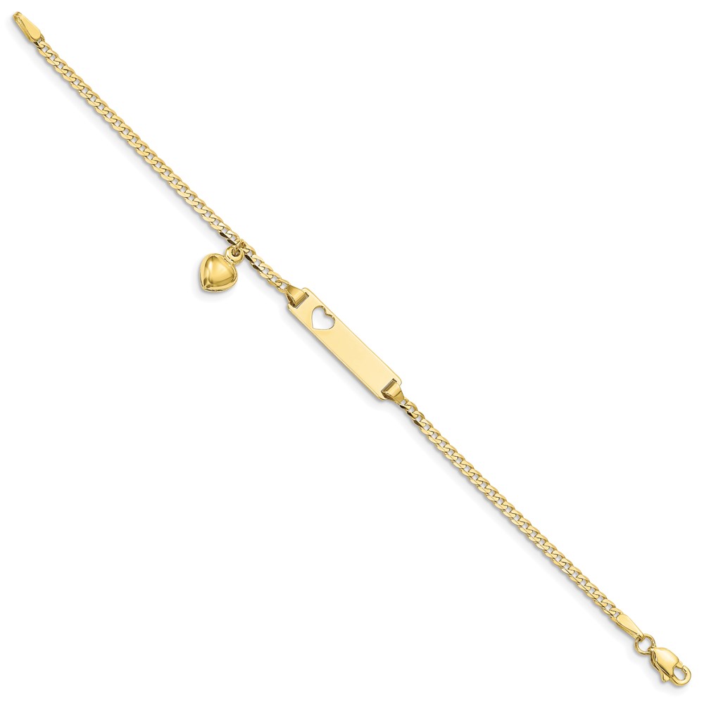10k Flat Curb Link ID Bracelet w/ dangling heart - Image 2