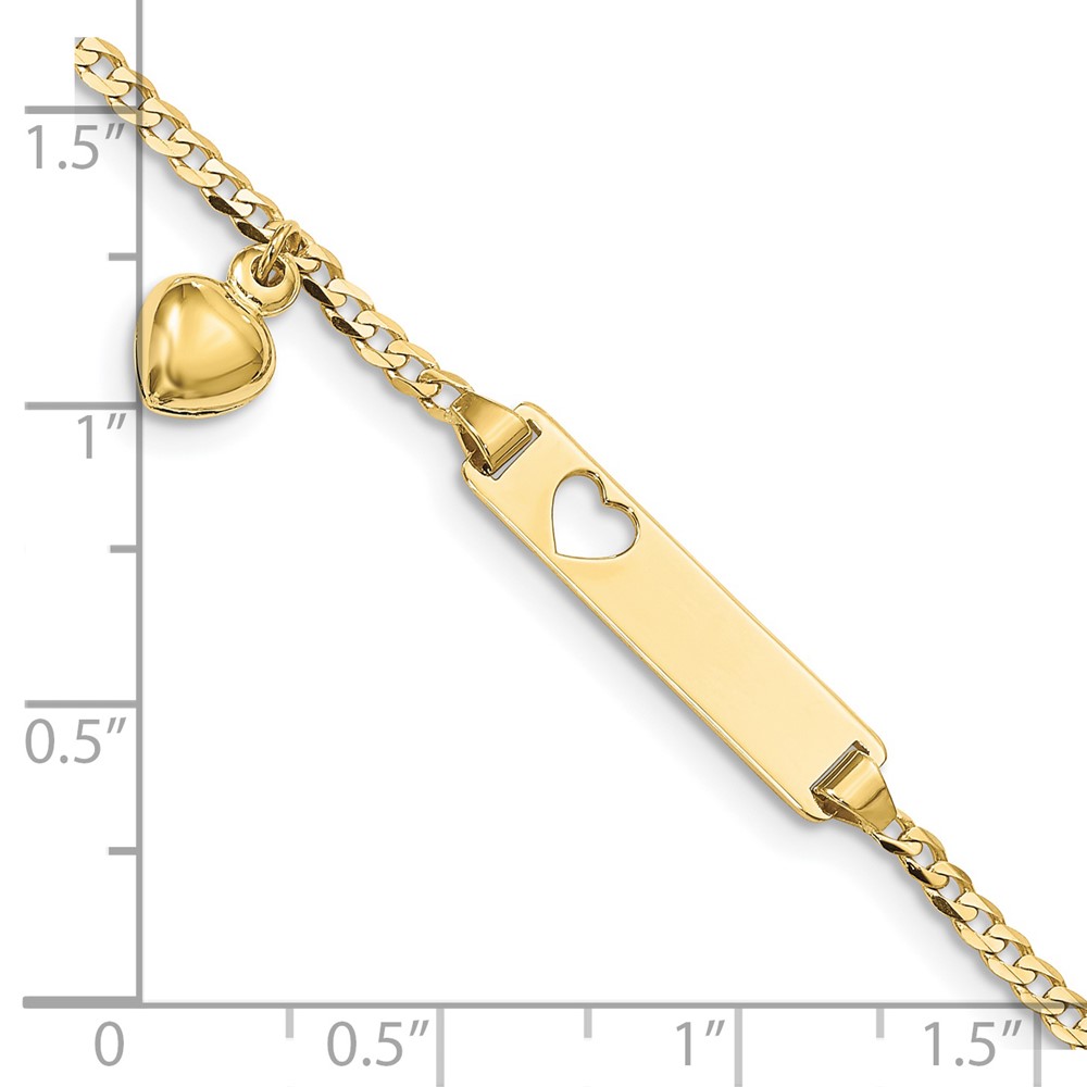 10k Flat Curb Link ID Bracelet w/ dangling heart - Image 3