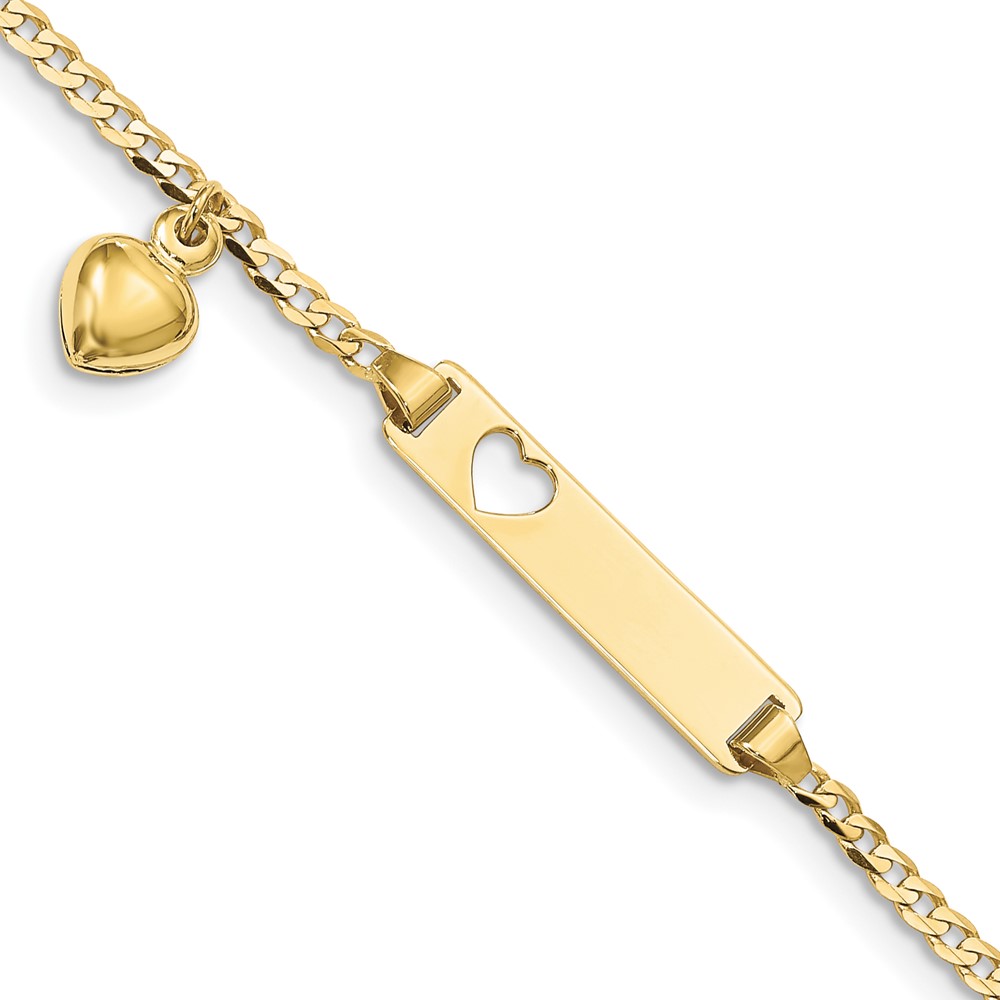 10k Flat Curb Link ID Bracelet w/ dangling heart - Image 1