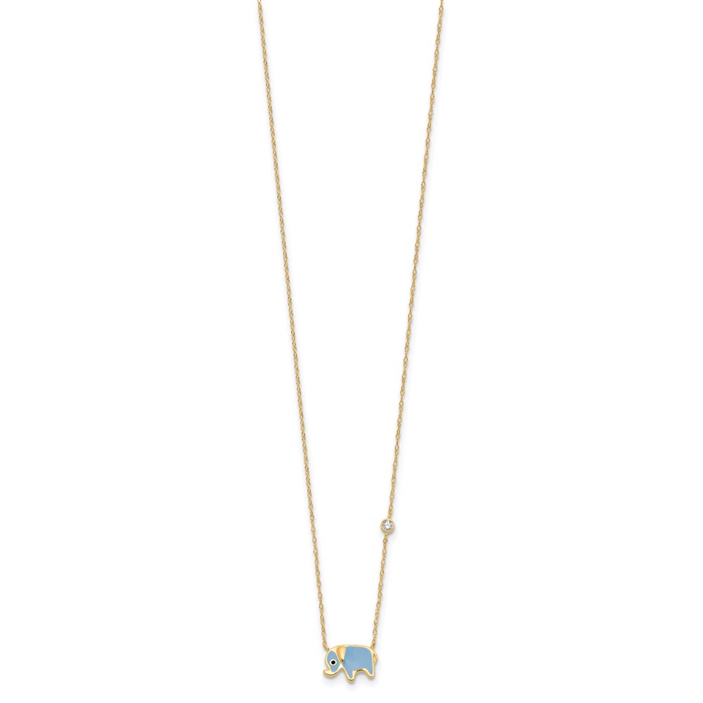 10K Polished CZ Enameled Elephant Necklace - Image 2