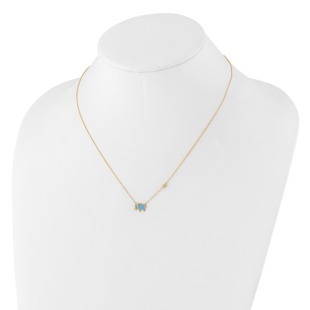 10K Polished CZ Enameled Elephant Necklace - Image 3