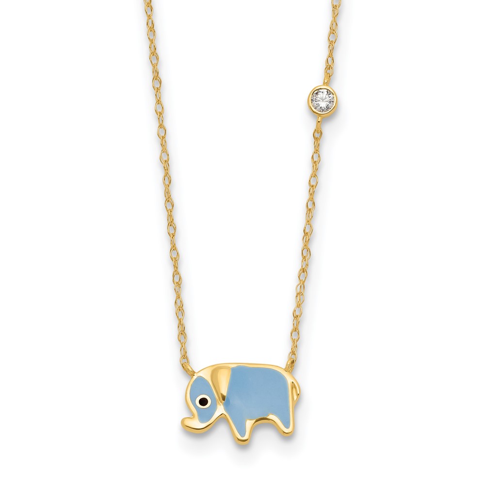 10K Polished CZ Enameled Elephant Necklace - Image 1