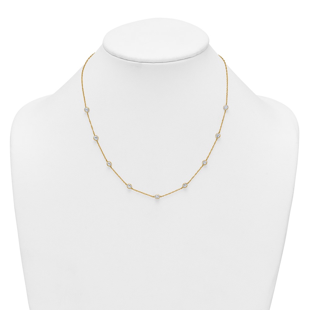10k Polished Bezel-set Round CZ 9-Station 17.Necklace - Image 3