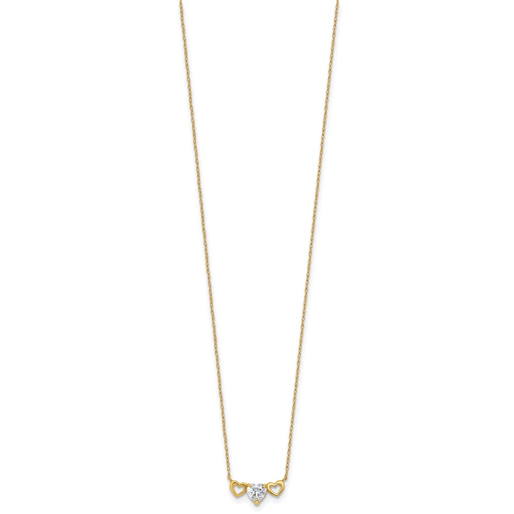 10k Polished Heart CZ Center with Two Open Hearts 18.Necklace - Image 2