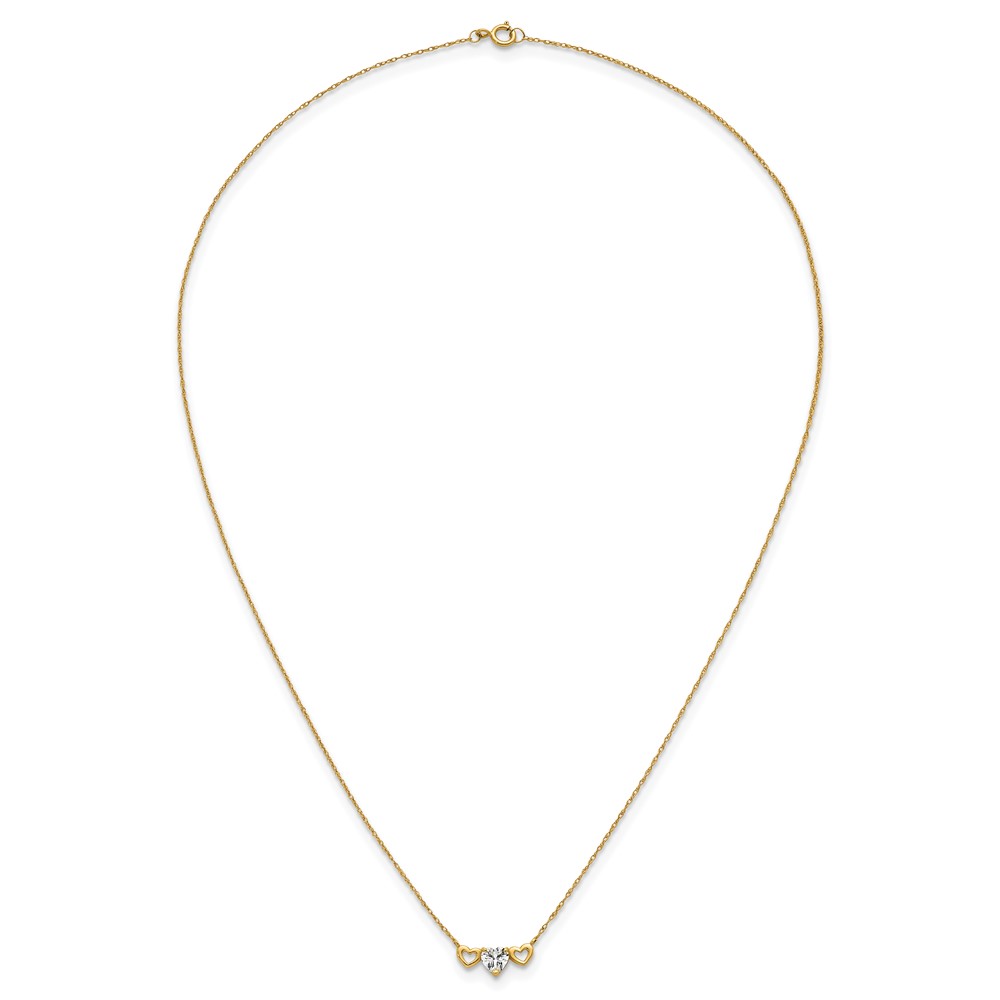 10k Polished Heart CZ Center with Two Open Hearts 18.Necklace - Image 4