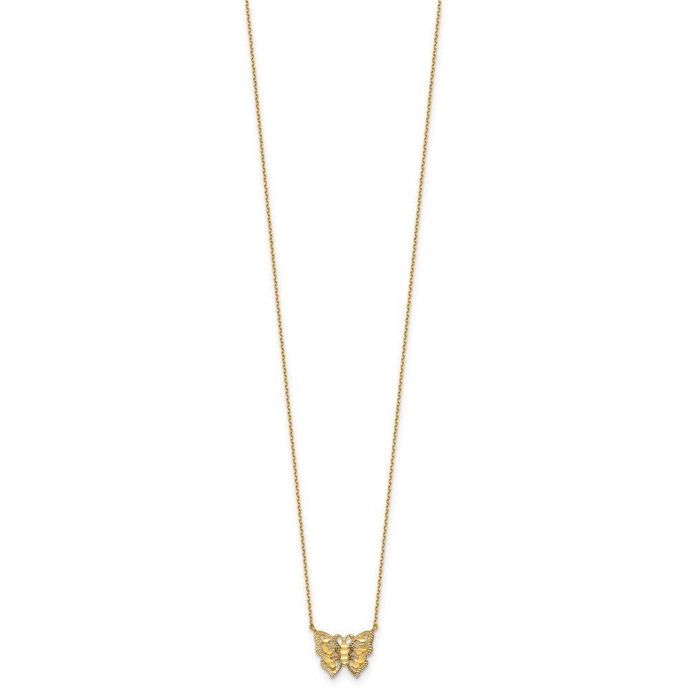 10k Polished and Diamond-cut Pierced Butterfly 15.with Extension Necklace - Image 2