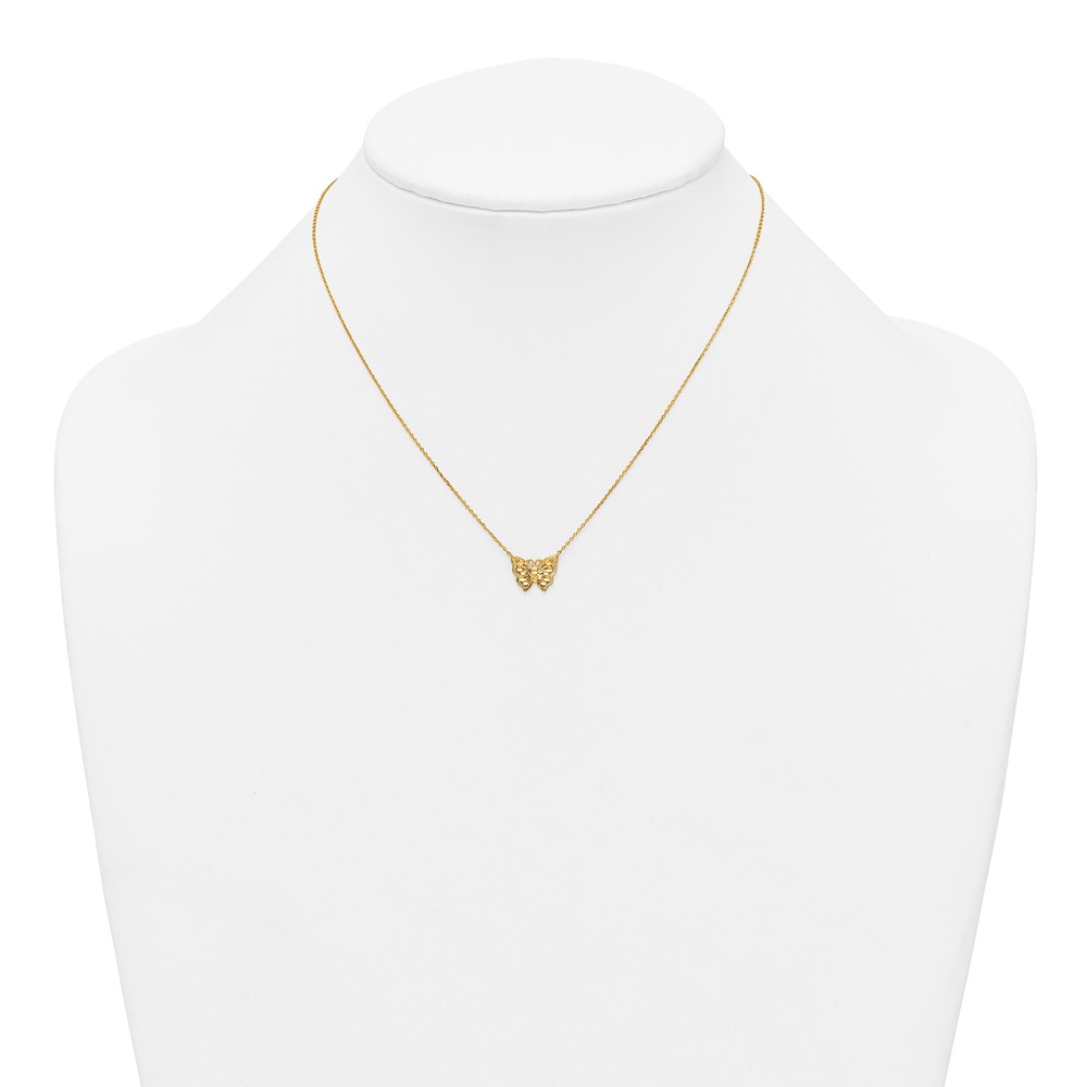 10k Polished and Diamond-cut Pierced Butterfly 15.with Extension Necklace - Image 3