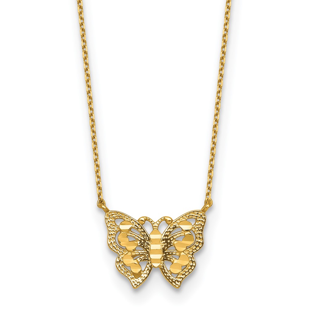 10k Polished and Diamond-cut Pierced Butterfly 15.with Extension Necklace - Image 1