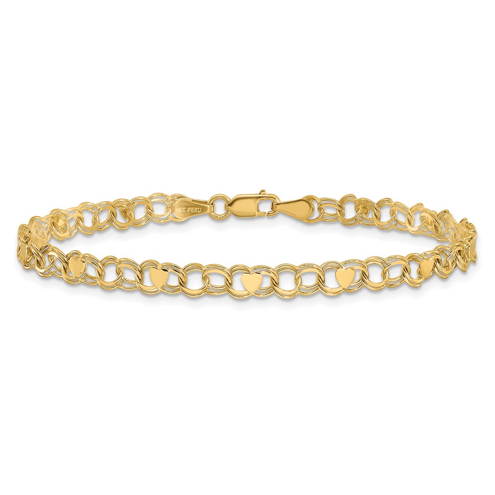 10k Double Link Heart Charm Bracelet - Image 3