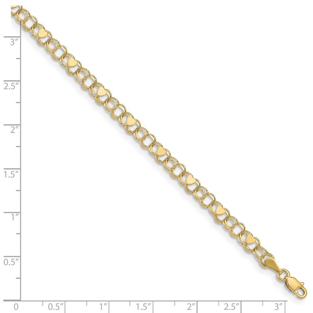 10k Double Link Heart Charm Bracelet - Image 4