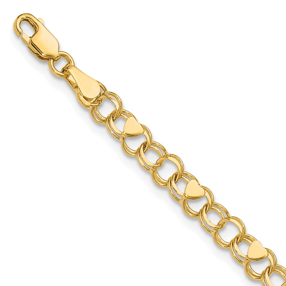 10k Double Link Heart Charm Bracelet - Image 1