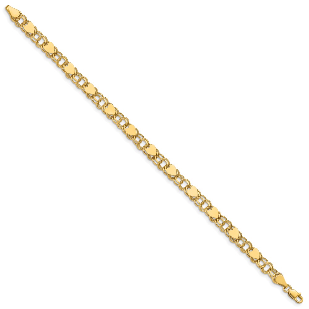 10k Double Link with Hearts Charm Bracelet - Image 2