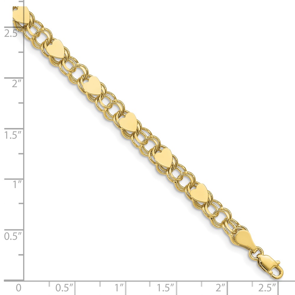 10k Double Link with Hearts Charm Bracelet - Image 3