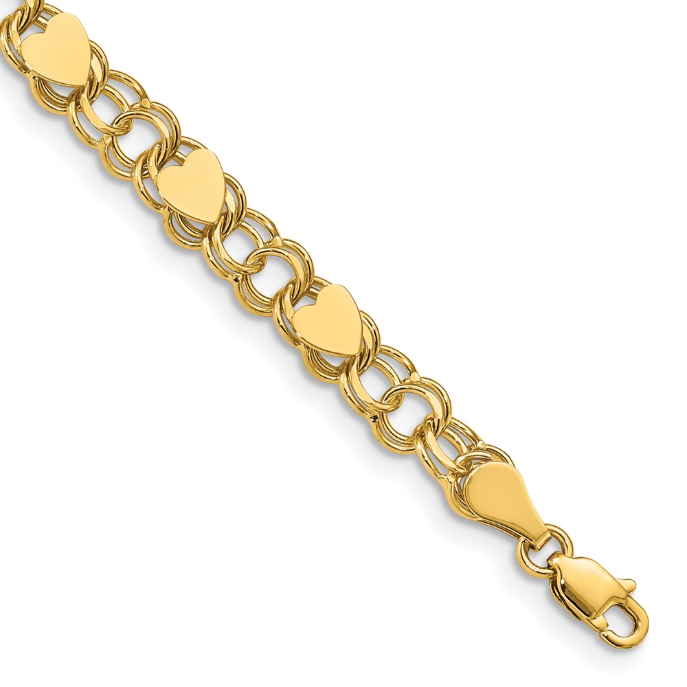 10k Double Link with Hearts Charm Bracelet - Image 1