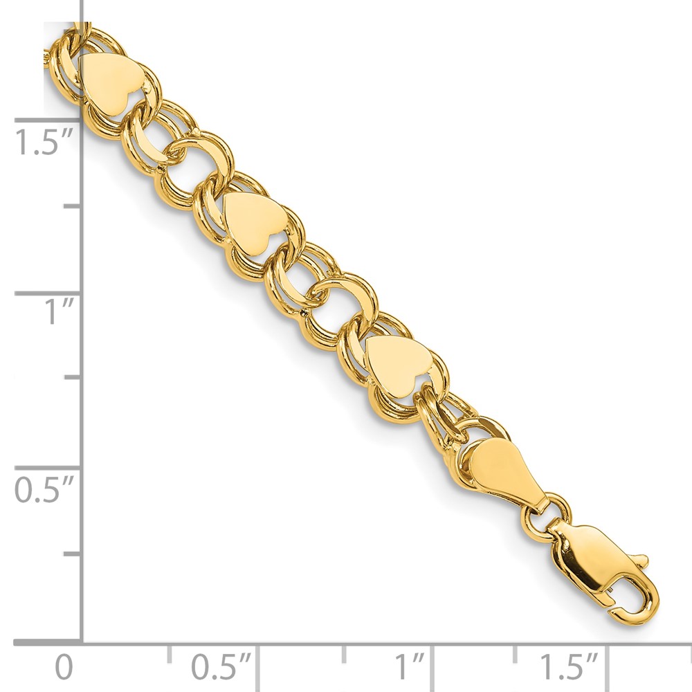 10k Double Link with Hearts Charm Bracelet - Image 3