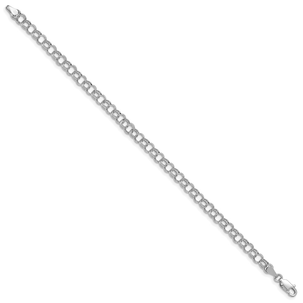 10k White Gold Hollow Double Link Charm Bracelet - Image 3