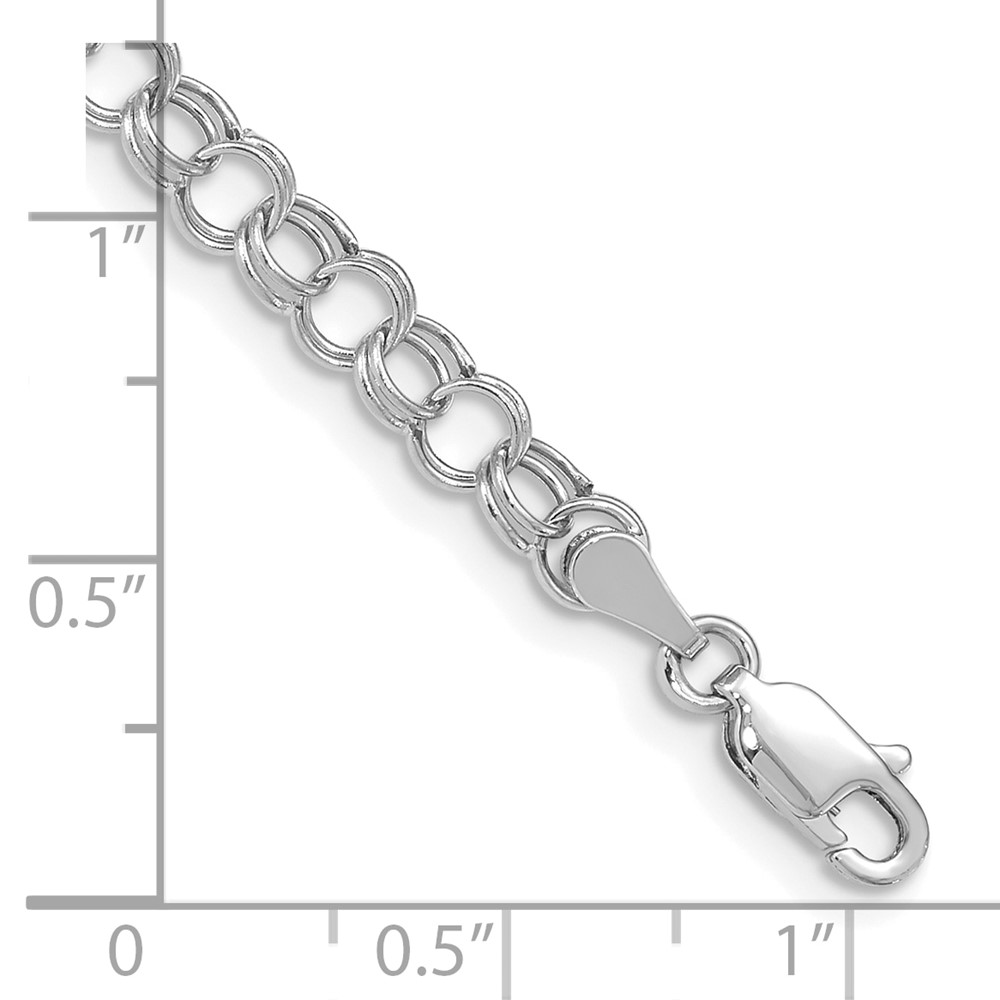 10k White Gold Hollow Double Link Charm Bracelet - Image 2