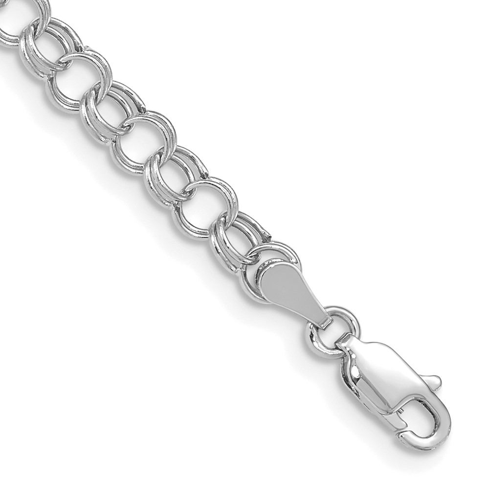 10k White Gold Hollow Double Link Charm Bracelet - Image 1