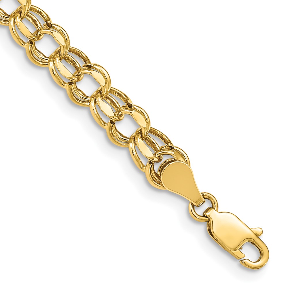 10k 7in 5.5mm Hollow Diamond-cut Double Link Charm Bracelet - Image 1