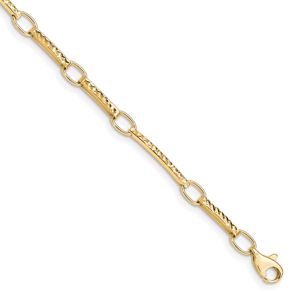 10k Polished and Textured Fancy Link Bracelet - Image 1
