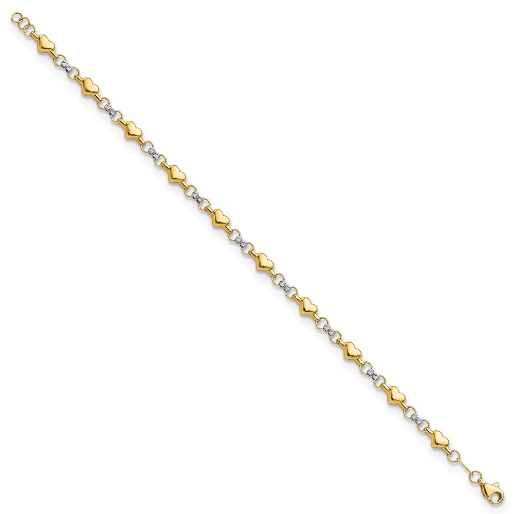 10K Two-tone Polished D/C Heart 7.5in Bracelet - Image 2