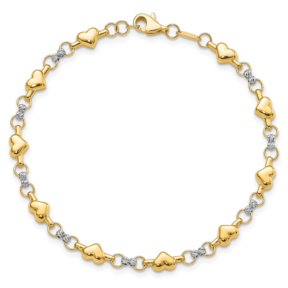 10K Two-tone Polished D/C Heart 7.5in Bracelet - Image 3