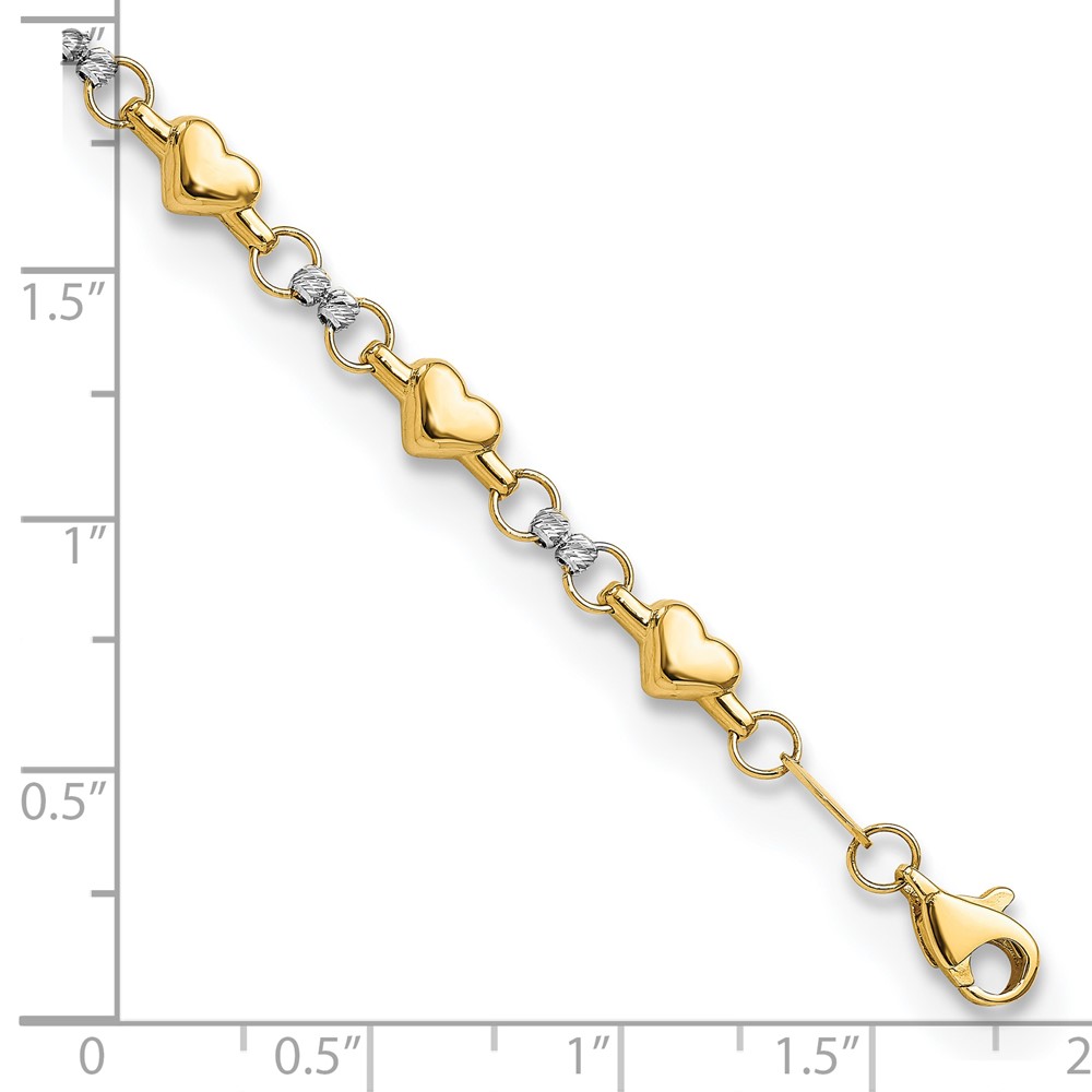 10K Two-tone Polished D/C Heart 7.5in Bracelet - Image 4