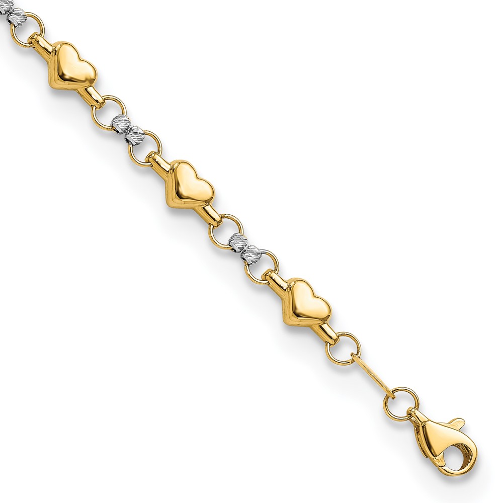 10K Two-tone Polished D/C Heart 7.5in Bracelet - Image 1