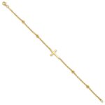 10k D/C Beaded Cross 7.5in Bracelet - Image 2