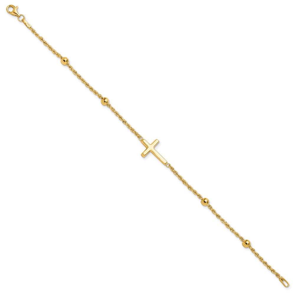 10k D/C Beaded Cross 7.5in Bracelet - Image 2