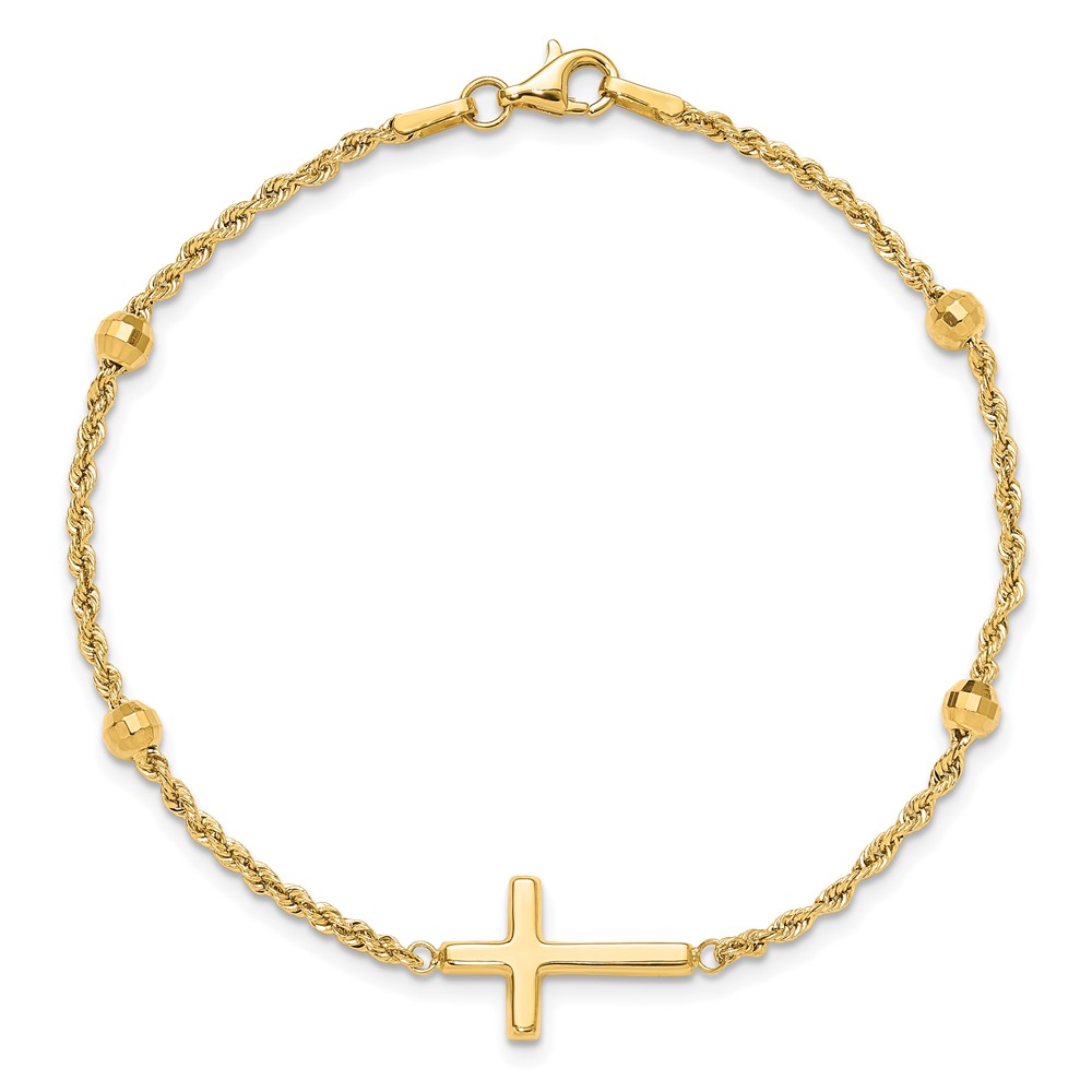 10k D/C Beaded Cross 7.5in Bracelet - Image 4