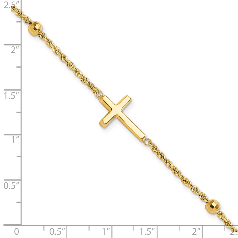 10k D/C Beaded Cross 7.5in Bracelet - Image 5
