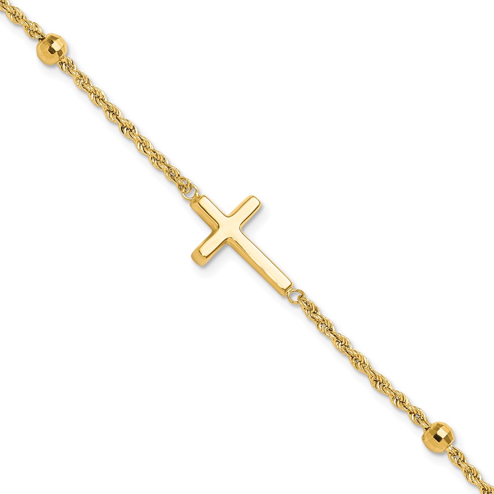 10k D/C Beaded Cross 7.5in Bracelet - Image 1