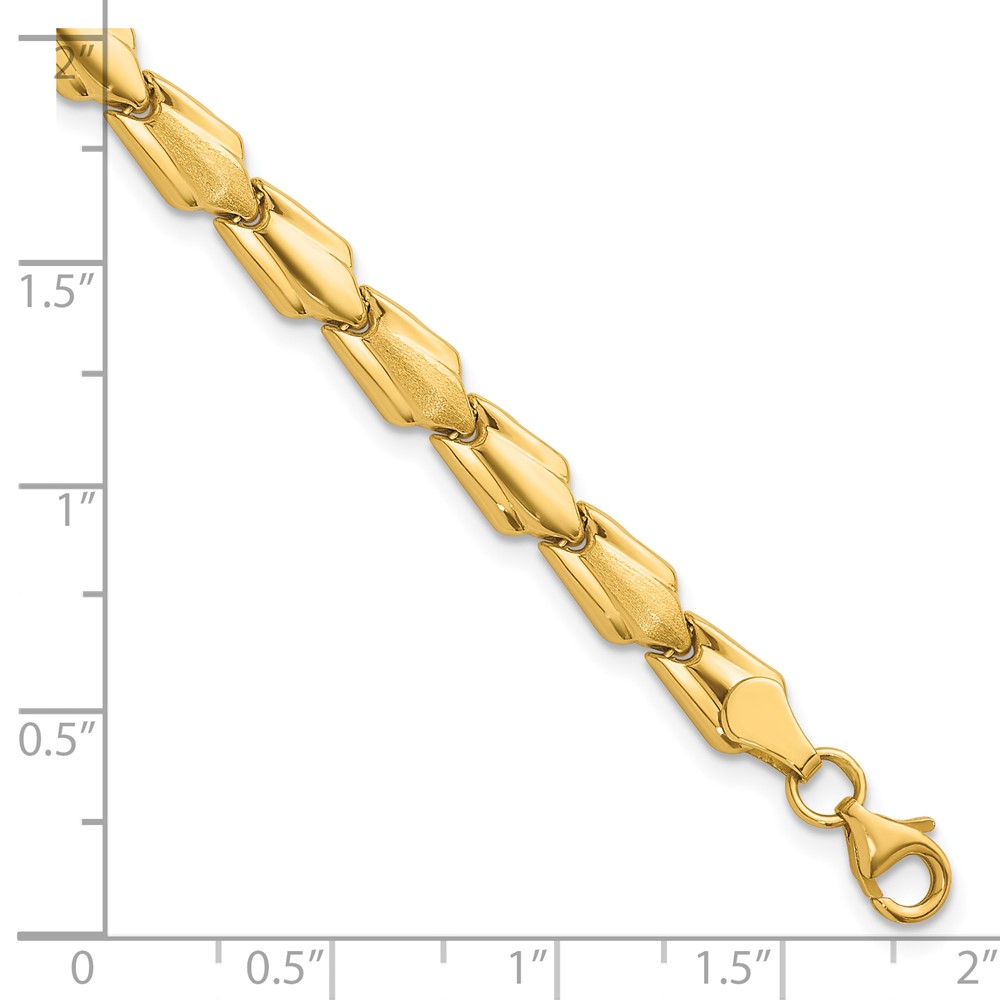 10K Polished and Satin Fancy Link 7.5 inch Bracelet - Image 5