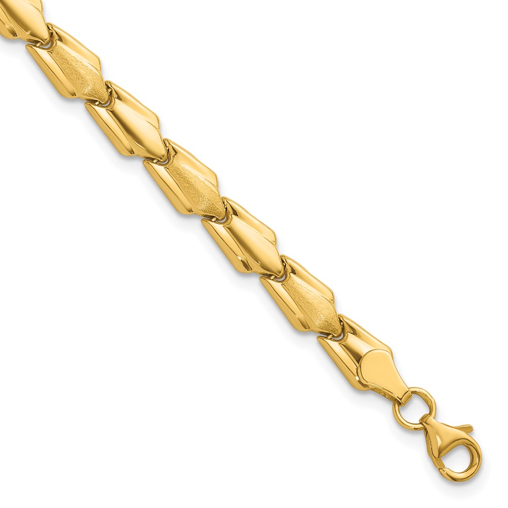 10K Polished and Satin Fancy Link 7.5 inch Bracelet - Image 1