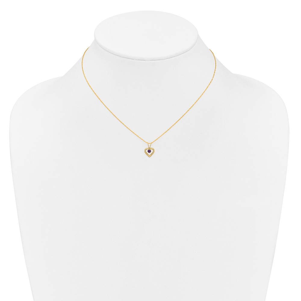 10k Madi K 3mm Amethyst Heart Birthstone Necklace - Image 4