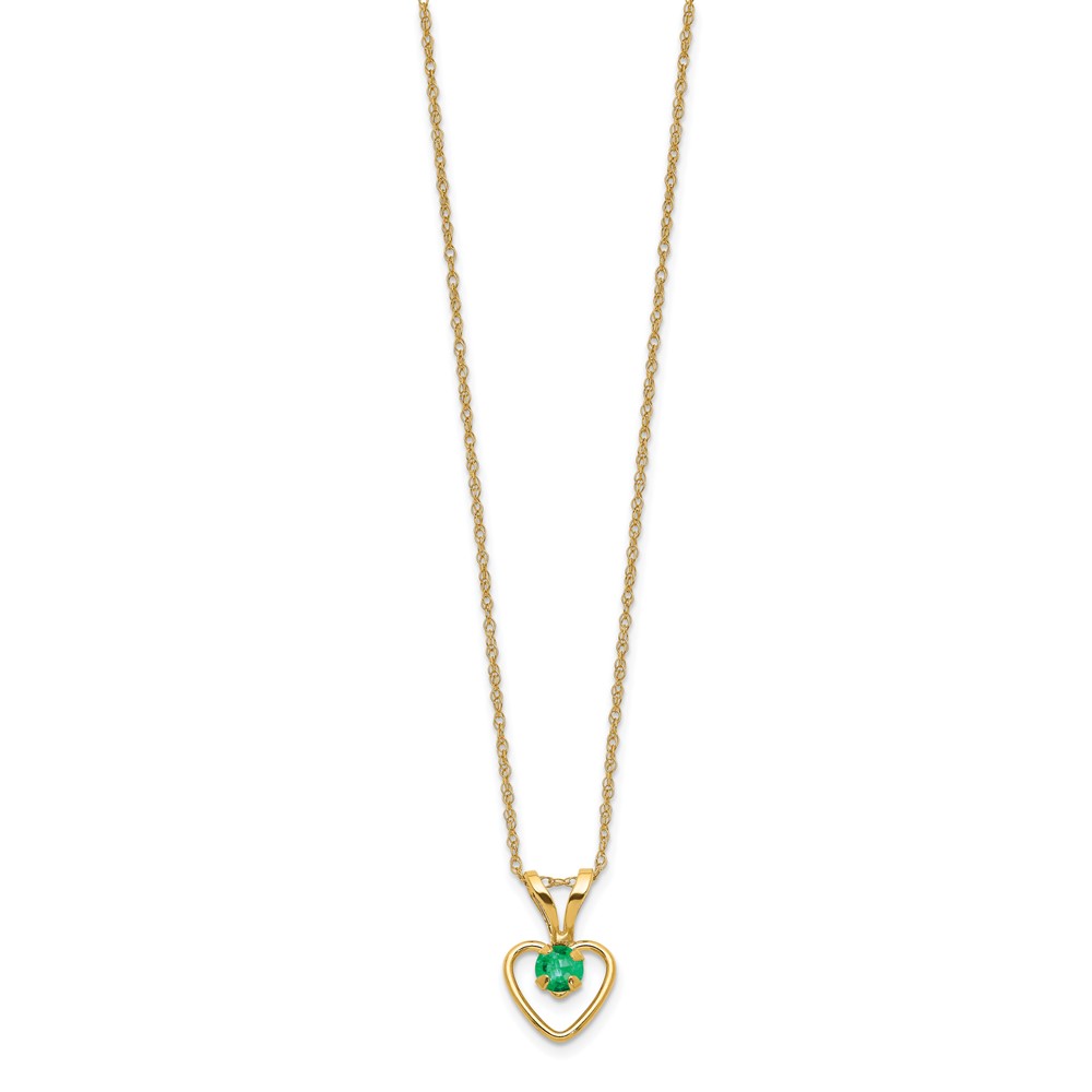 10k Madi K 3mm Emerald Heart Birthstone Necklace - Image 2