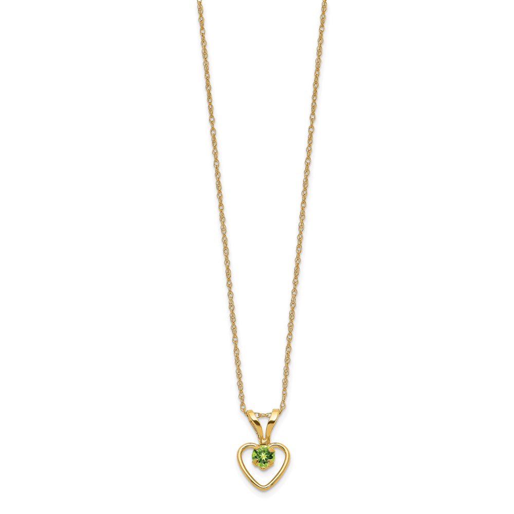 10k Madi K 3mm Peridot Heart Birthstone Necklace - Image 2