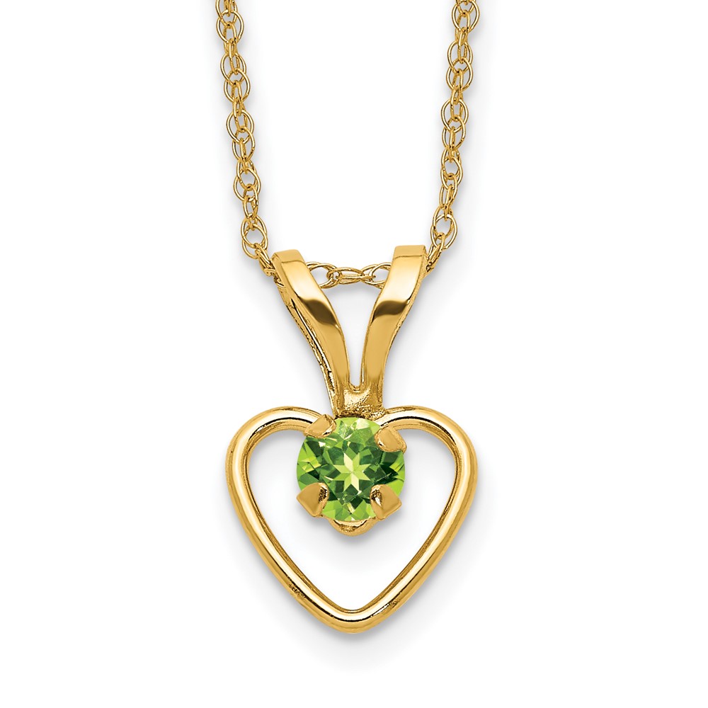 10k Madi K 3mm Peridot Heart Birthstone Necklace - Image 1