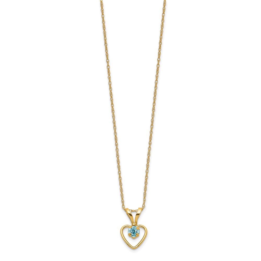 10k Madi K 3mm Blue Zircon Heart Birthstone Necklace - Image 2