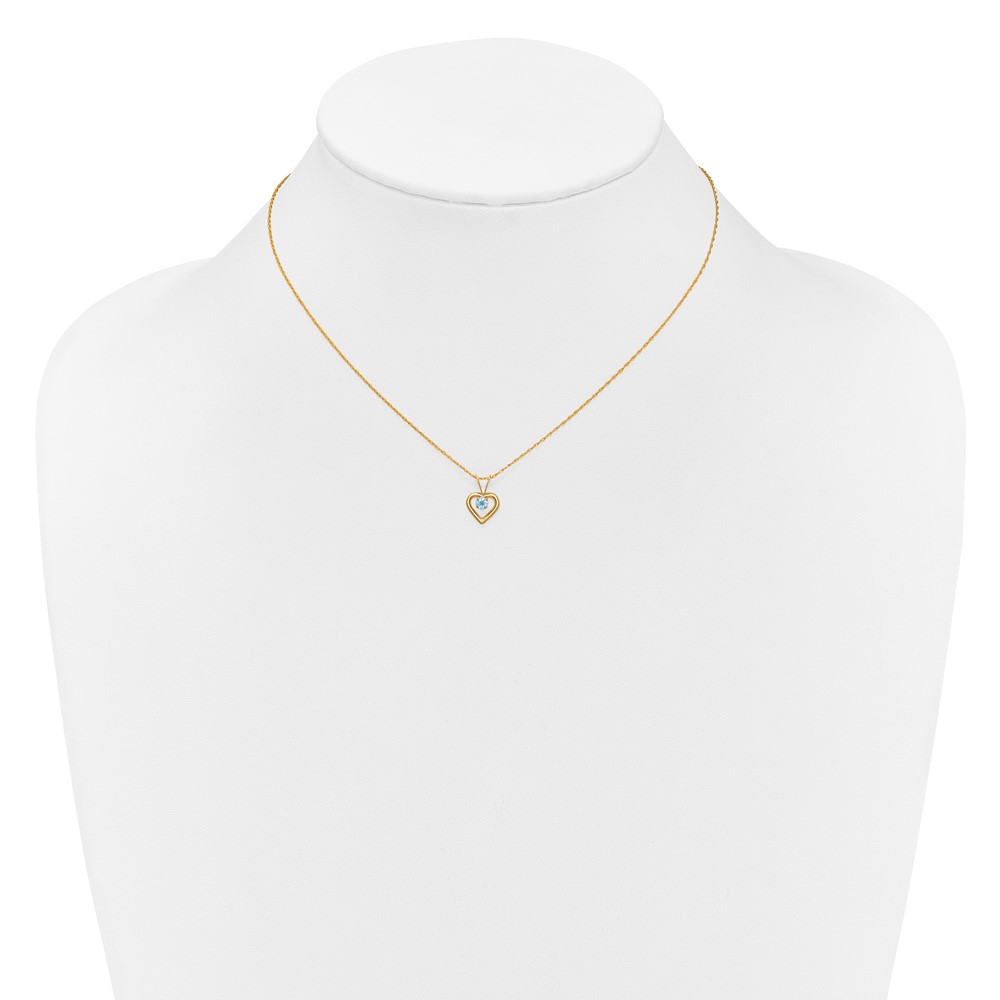 10k Madi K 3mm Blue Zircon Heart Birthstone Necklace - Image 4