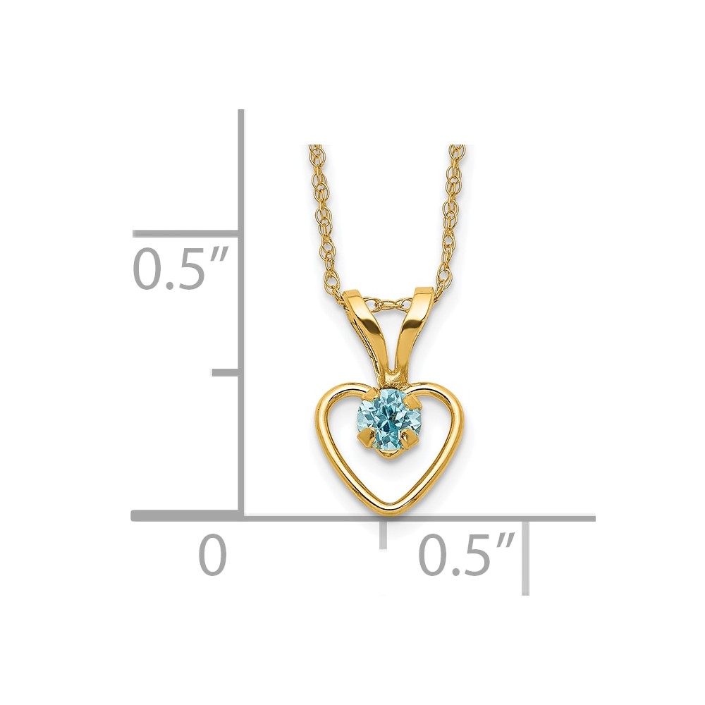 10k Madi K 3mm Blue Zircon Heart Birthstone Necklace - Image 3