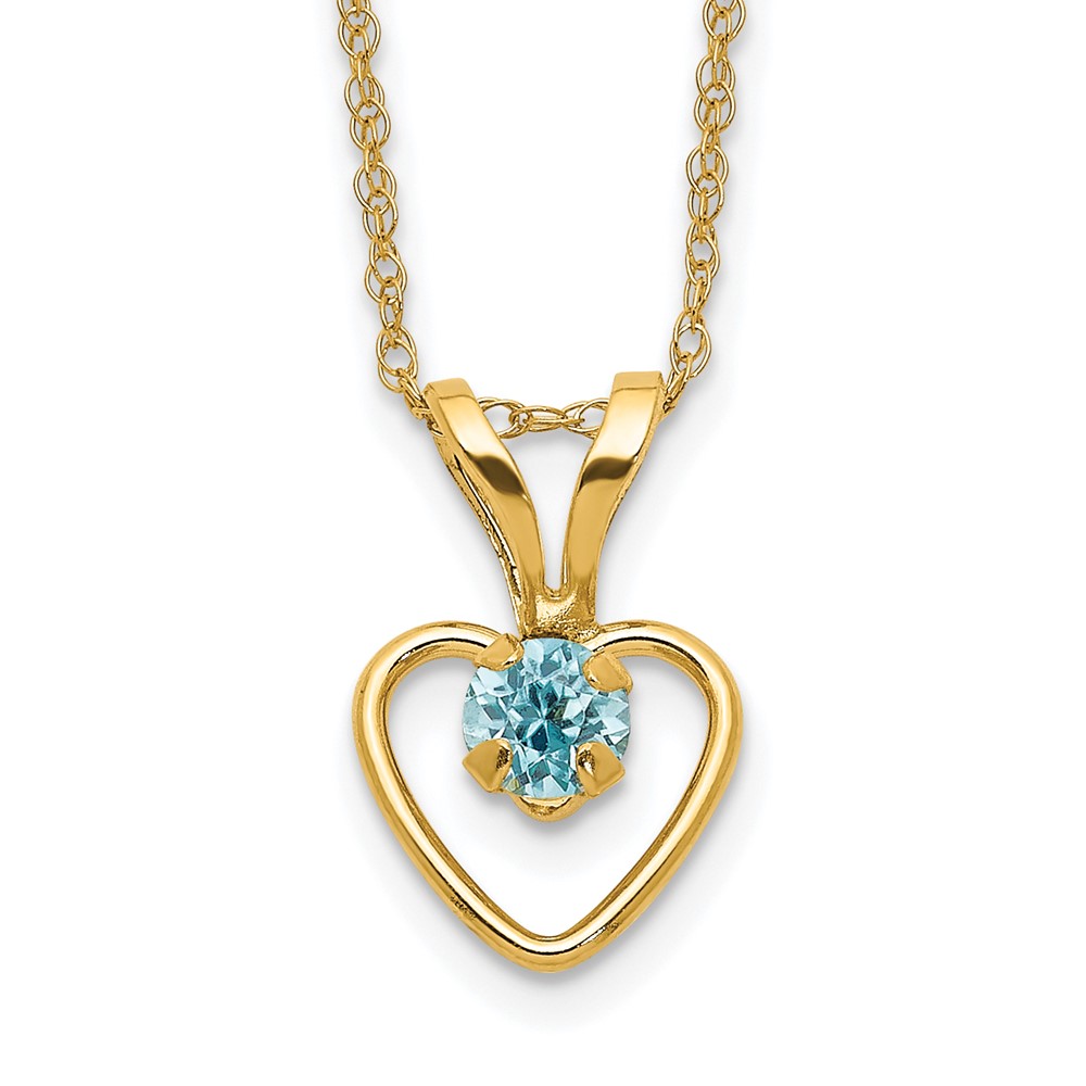 10k Madi K 3mm Blue Zircon Heart Birthstone Necklace - Image 1