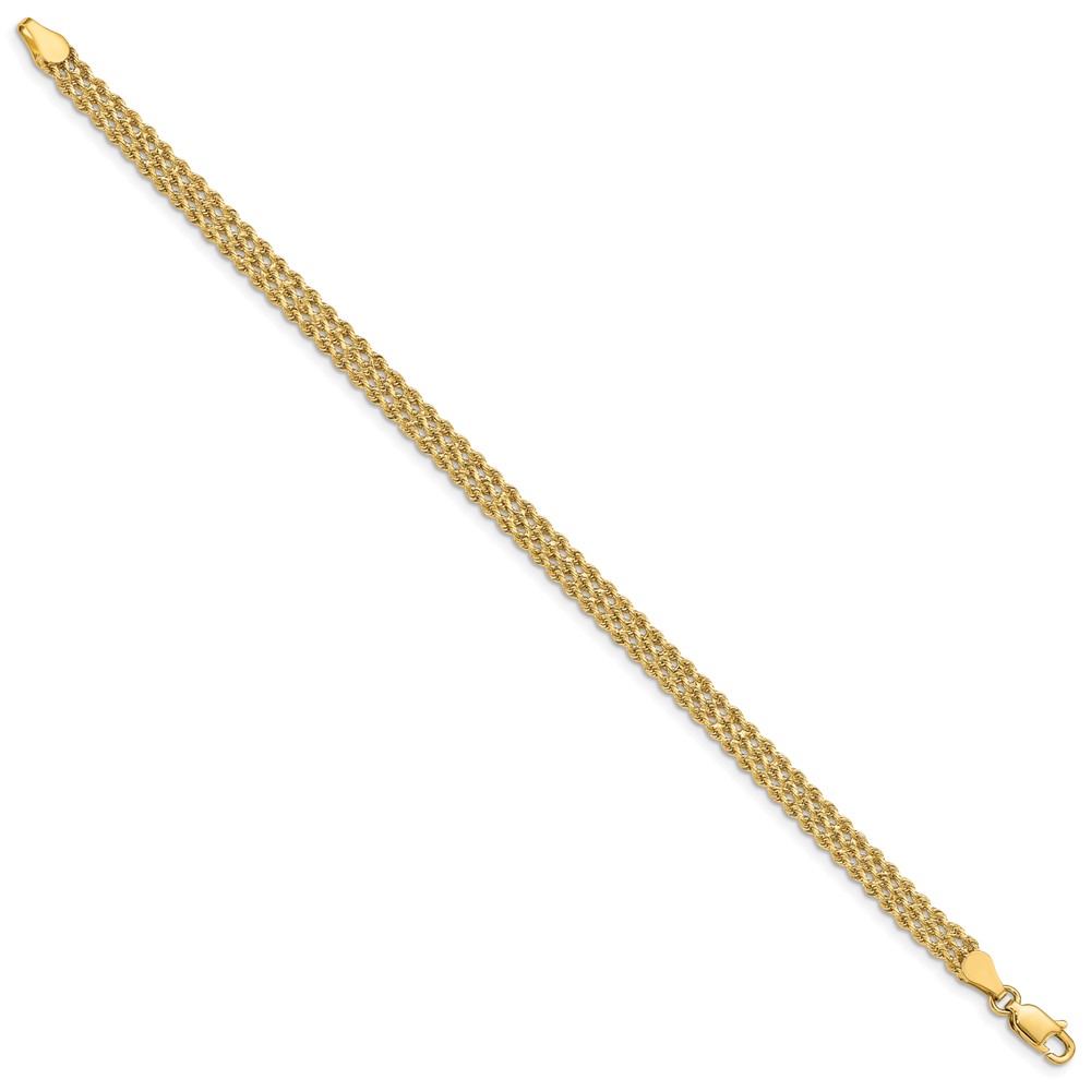 10k 4.5mm Wide Triple Strand Rope Bracelet - Image 3