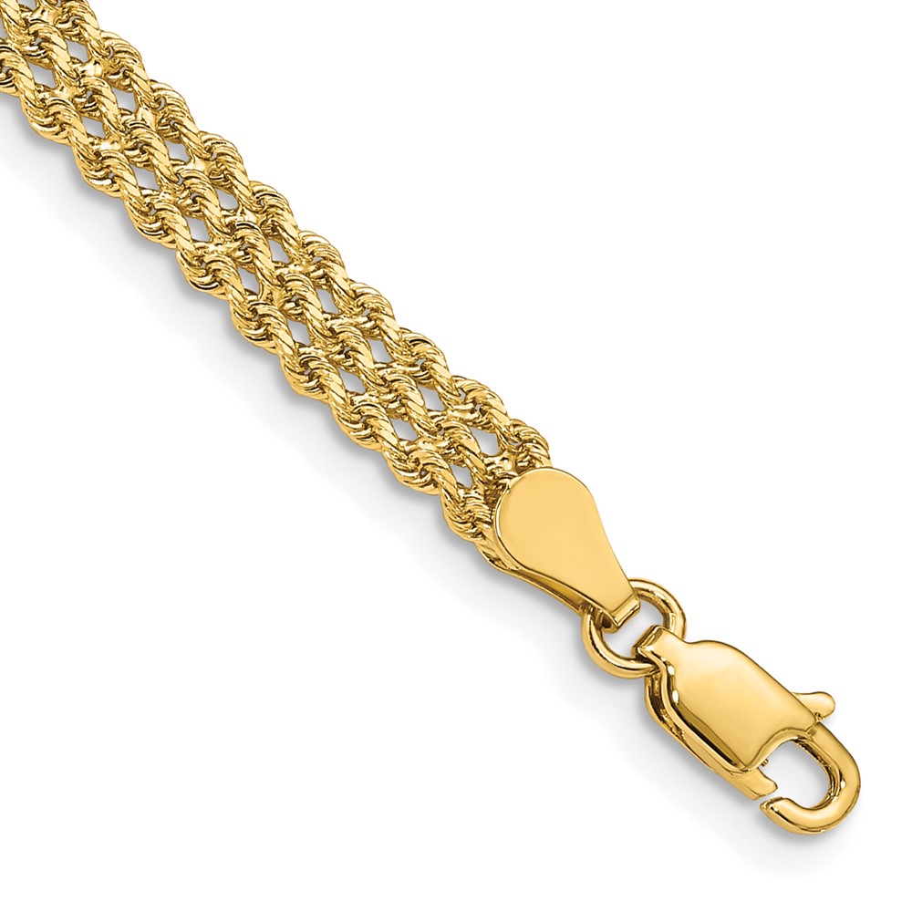 10k 4.5mm Wide Triple Strand Rope Bracelet - Image 1