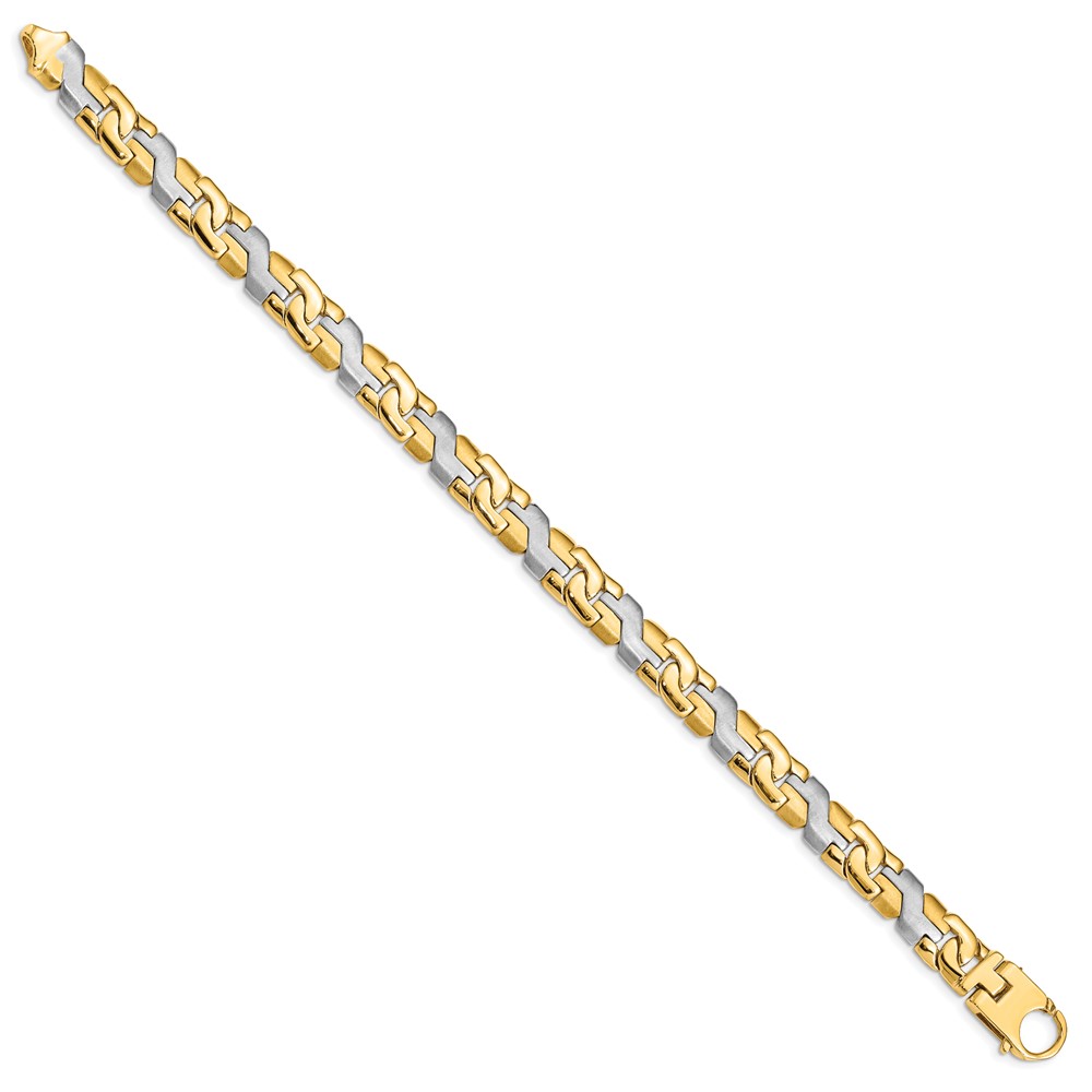 10k Two-tone 8.8mm Satin & Hand Polished Fancy Link Bracelet - Image 2