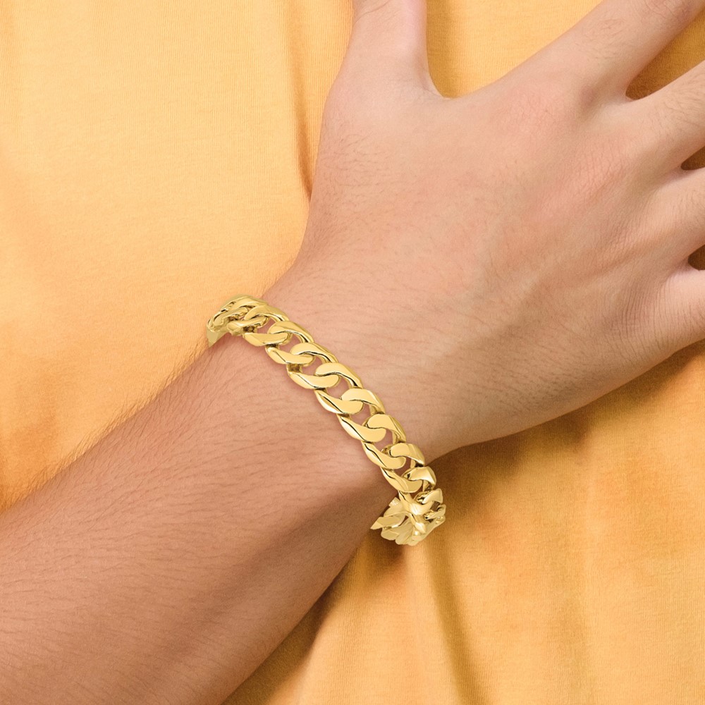 10k 11mm Hand Polished Fancy Curb Link Bracelet - Image 5