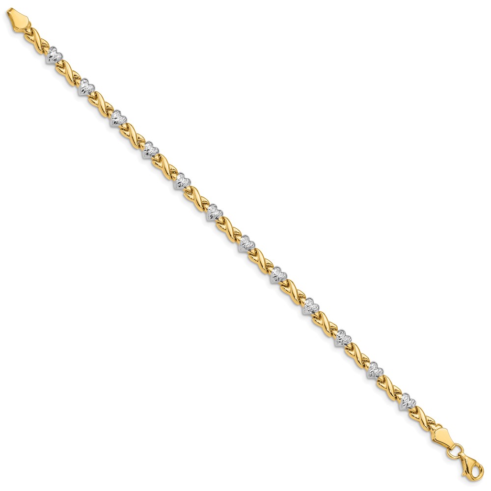 10k w/Rhodium Polished Heart and X Bracelet - Image 2