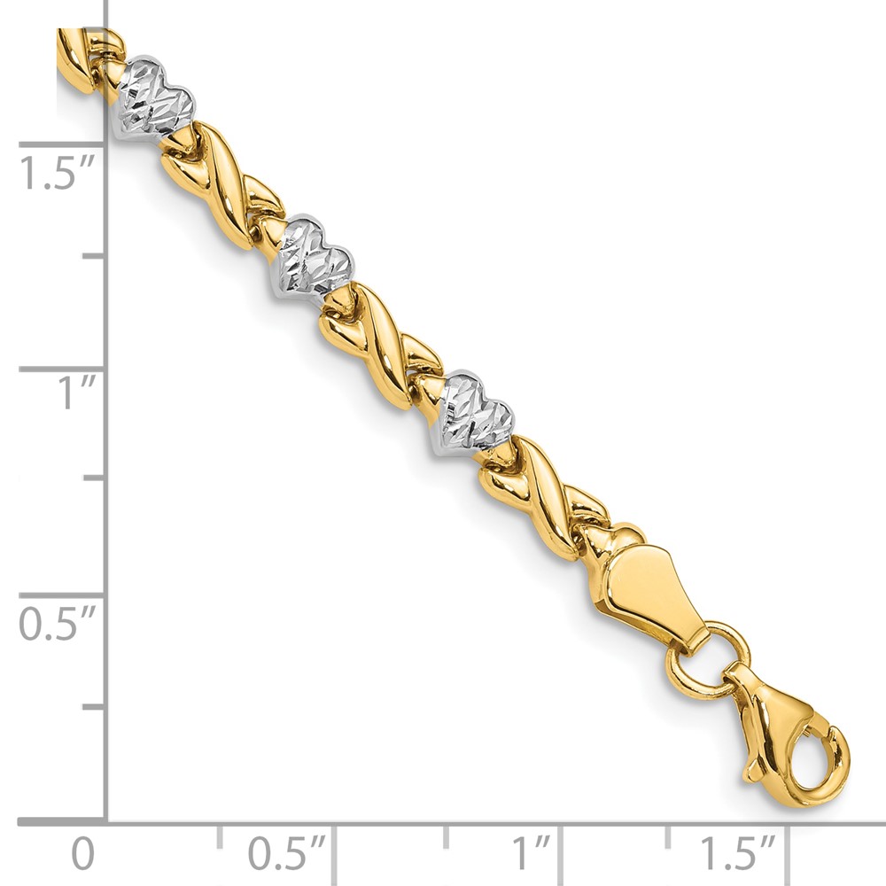10k w/Rhodium Polished Heart and X Bracelet - Image 3
